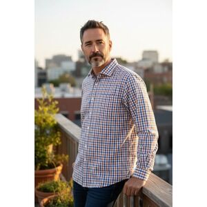 Todd Snyder New York Mens Button‎ Down Dress Shirt 17.5 34/35 Blue Orange Plaid